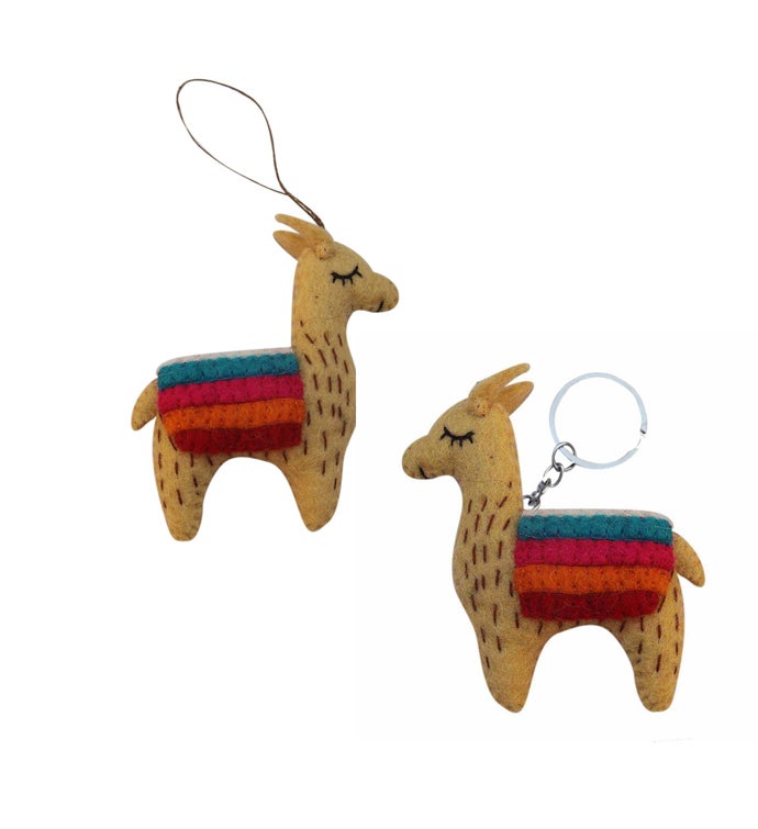 Hand Crafted Felted Llama Key chain & Ornament Set