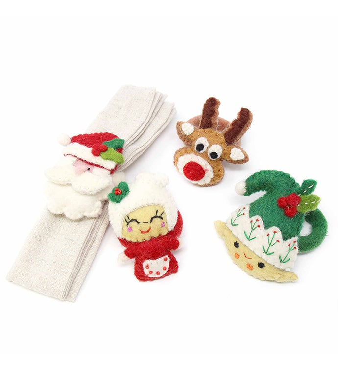 Handmade Felt Christmas Napkin Rings, Set Of 4