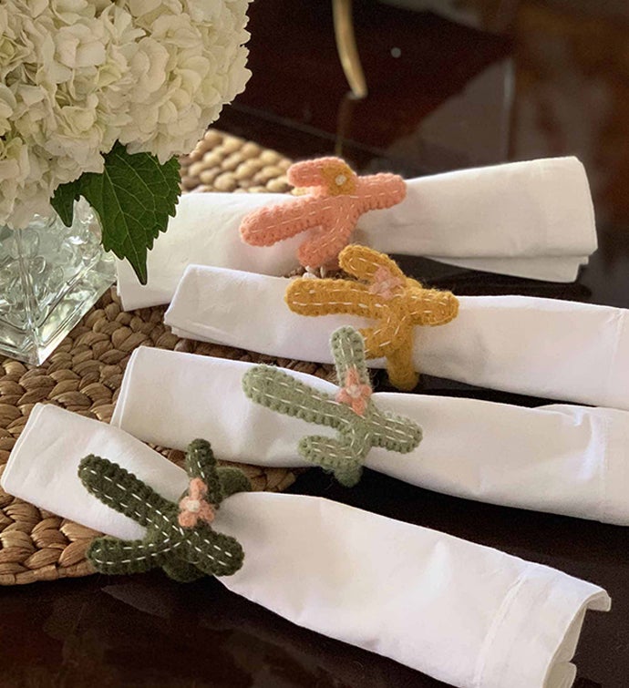 Handmade Felt Cactus Napkin Rings (Set Of 4)