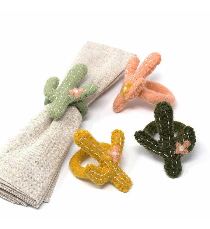 Handmade Felt Cactus Napkin Rings  Set Of 4
