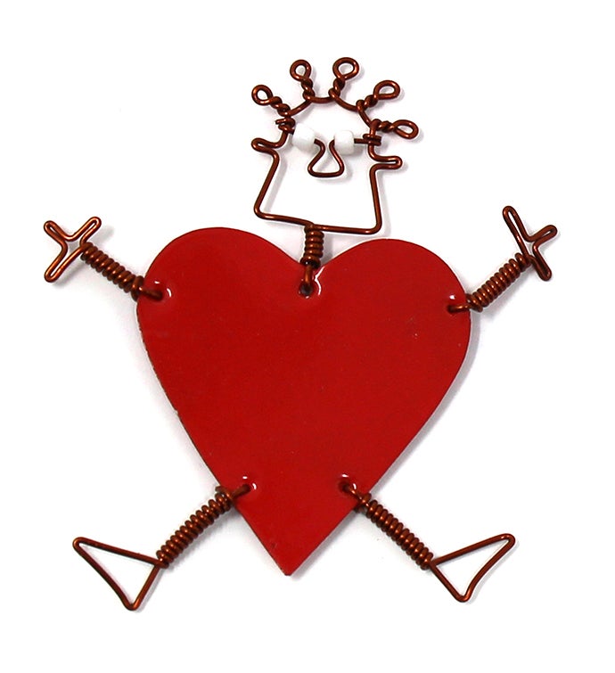 Recycled Tin Dancing Red Heart Pin & Earring Set (Kenya)