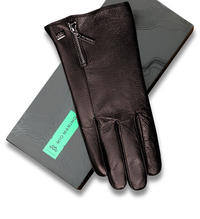 Mio Marino Zipper Designer Nappa Leather Gloves   Dark Chocolate