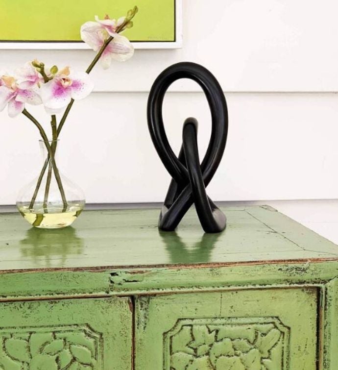 Handmade Natural Soapstone 10 inch Lover's Knot In Black