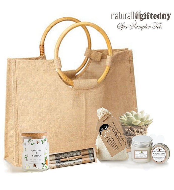 Burlap Tote Bag With Spa Gifts