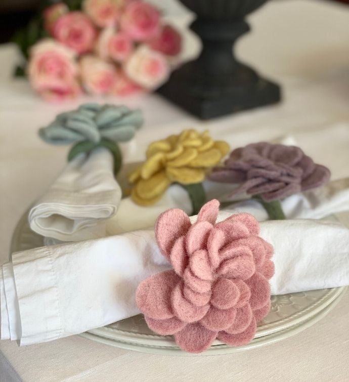 Hand-felted Pastel Zinnia Napkin Rings