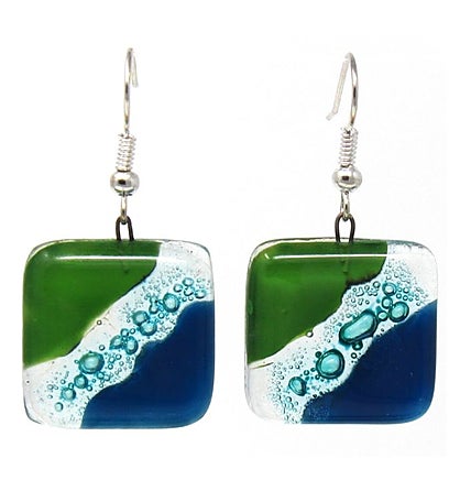Hand-blown Fused Glass Square Dangle Earrings