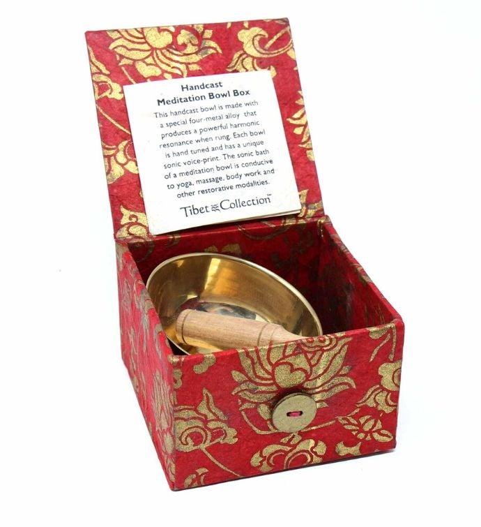 Handmade 3" Meditation Singing Bowl, Red Lotus