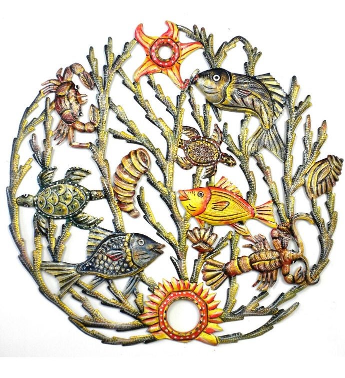 Recycled Steel Haitian Metal Sealife Wall Art, 24"