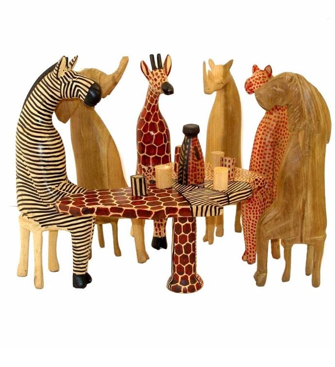 Hand carved Mahogany Party Animal Set