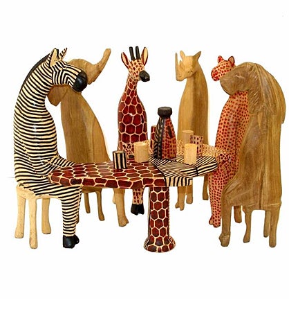 Hand-carved Mahogany Party Animal Set