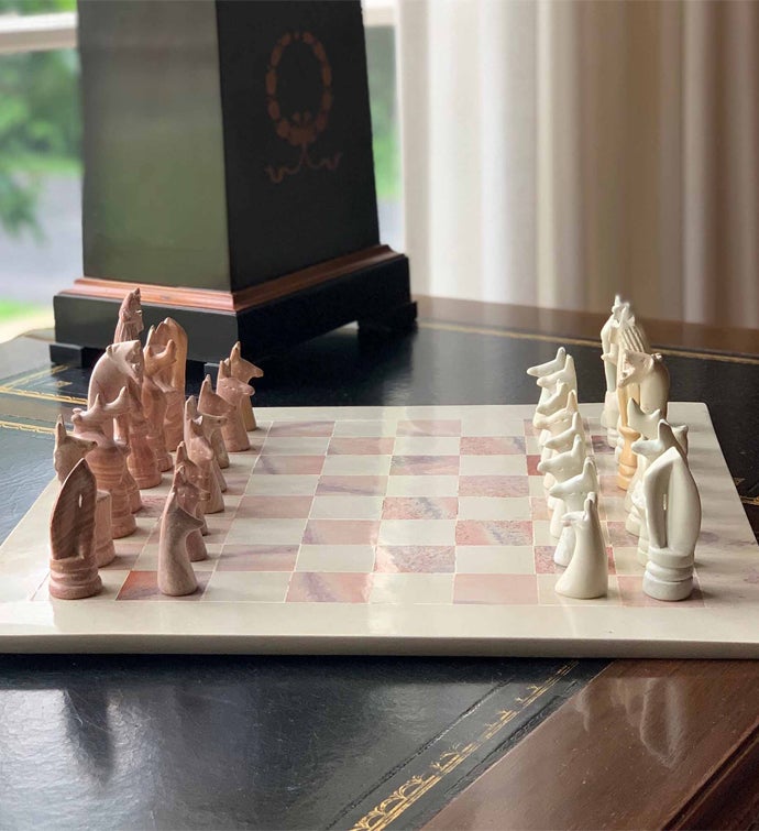 Hand-carved Soapstone Chess Set, Animal Pieces