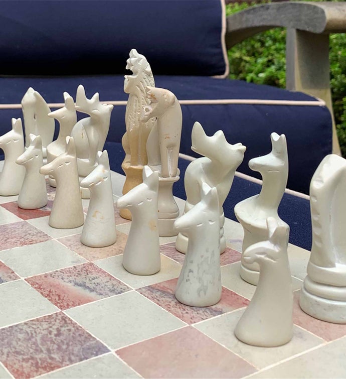 Hand-carved Soapstone Chess Set, Animal Pieces