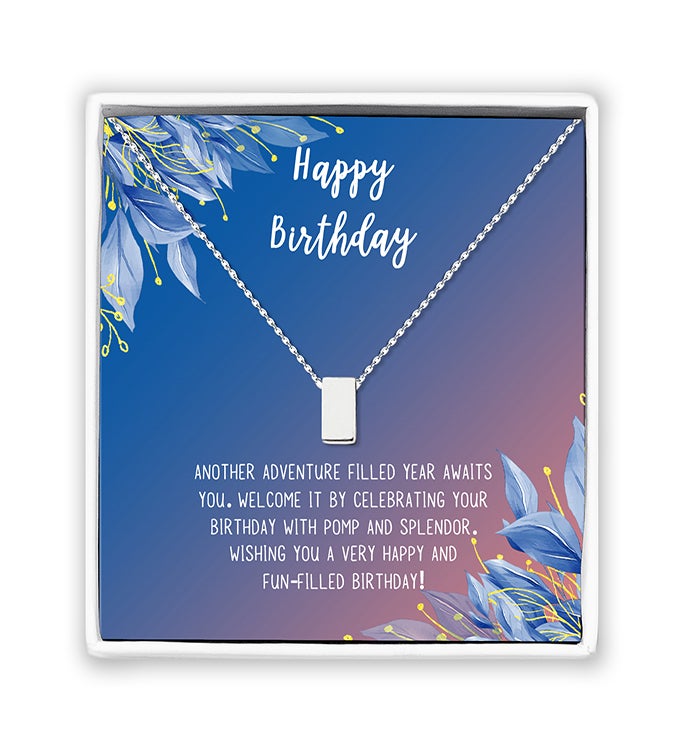 Dainty Cube Pendant Necklace With Happy Birthday Card Gift Box