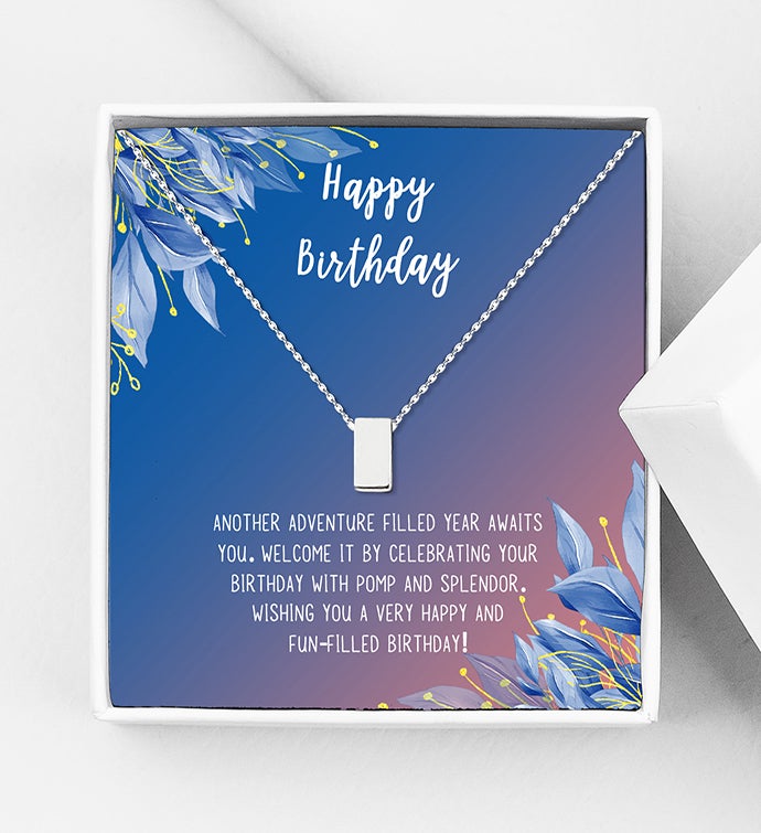 Dainty Cube Pendant Necklace With Happy Birthday Card Gift Box