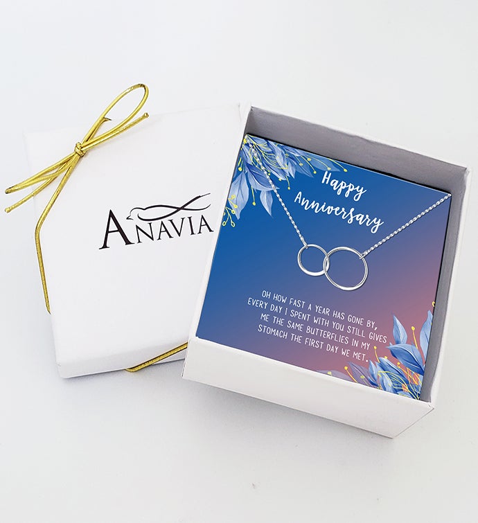 Infinity Pendant Necklace With  Happy Anniversary Card And Gift Box