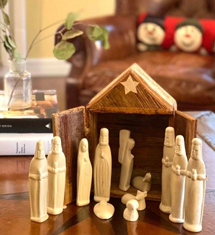 Hand Carved Soapstone Nativity Set With Barn