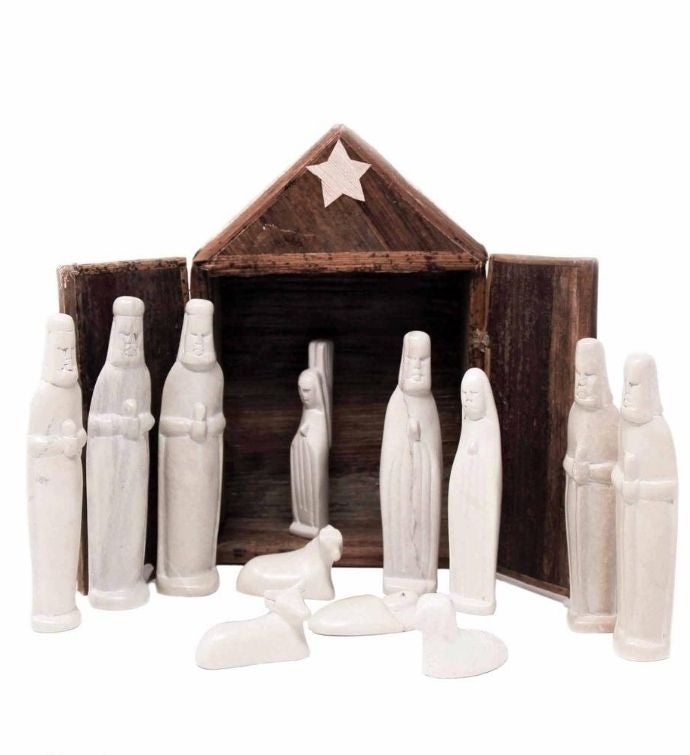 Hand Carved Soapstone Nativity Set With Barn