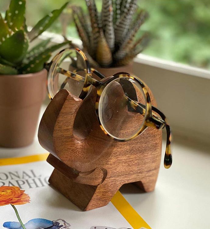 Wooden Elephant Eyeglass Stand