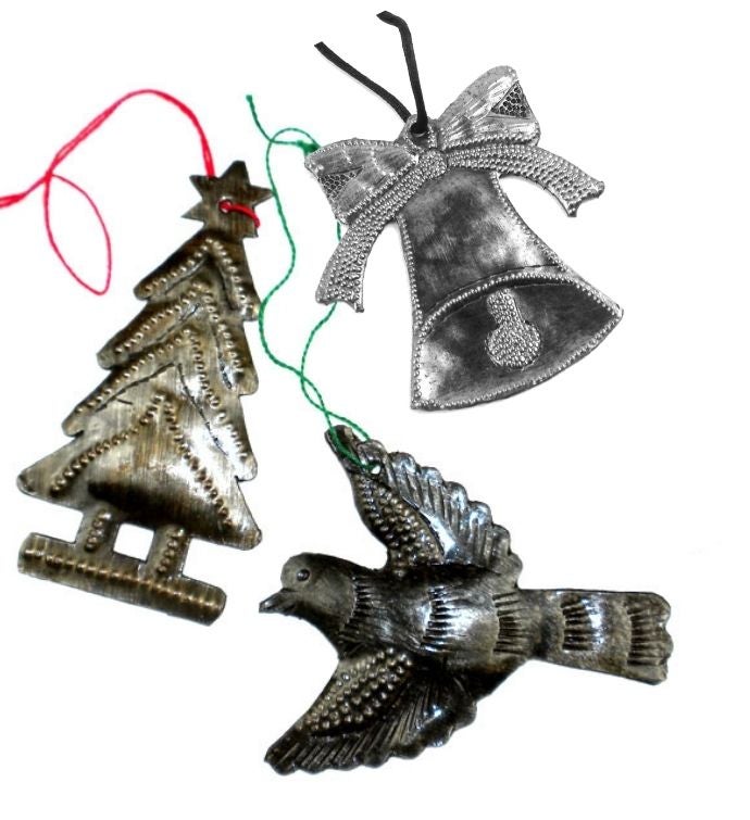 Recycled Haitian Steel Drum Christmas Ornaments   Set Of 3