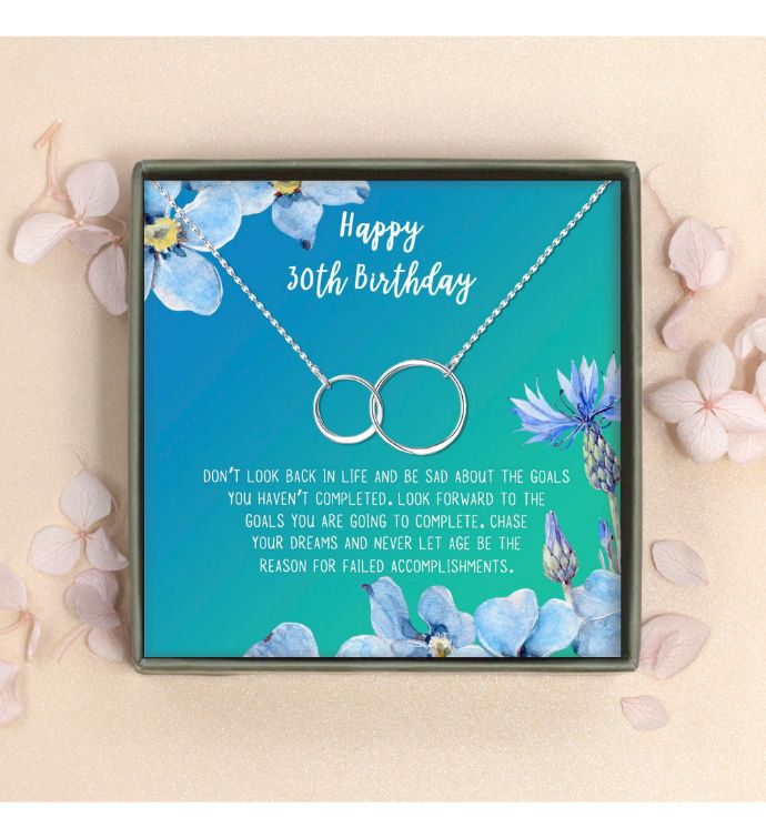 Happy 30th Birthday Dainty Infinity Rings Card Necklace