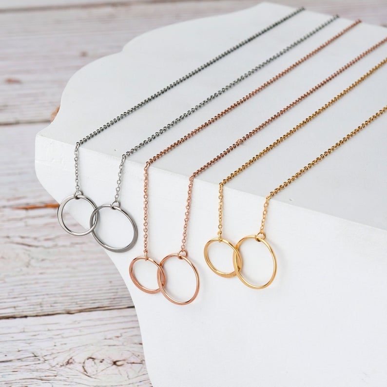 Happy 50th Birthday Gold Dainty Infinity Rings Card Necklace