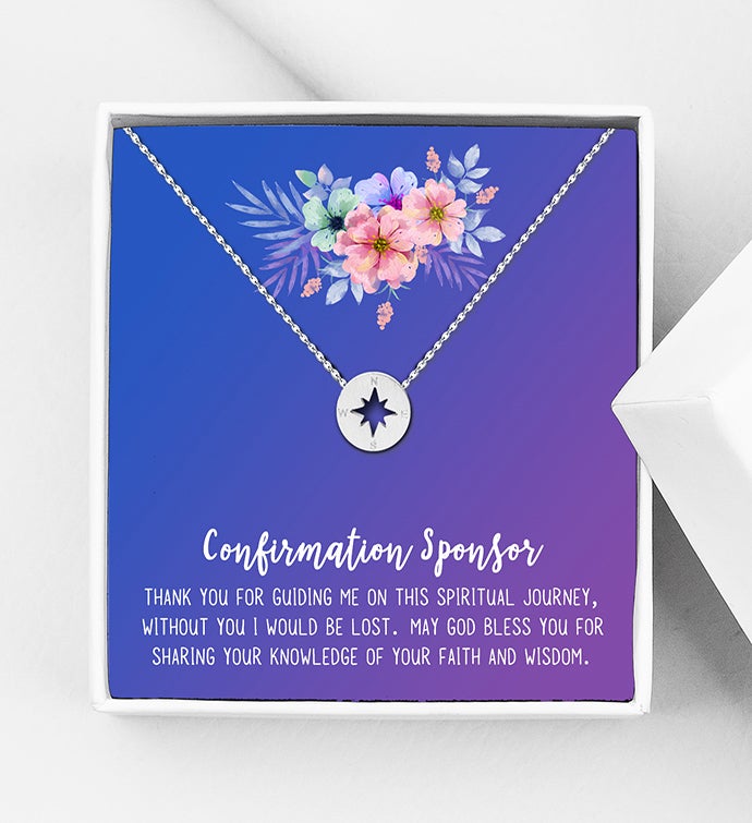 Confirmation Sponsor Gift Box Compass Necklace and Card