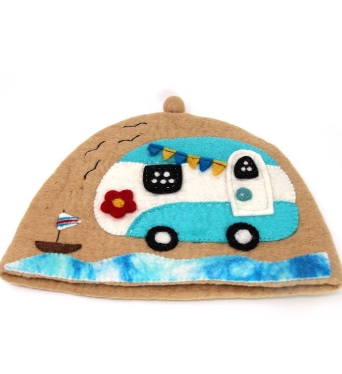 Handmade Felt Happy Camper Van Tea Cozy