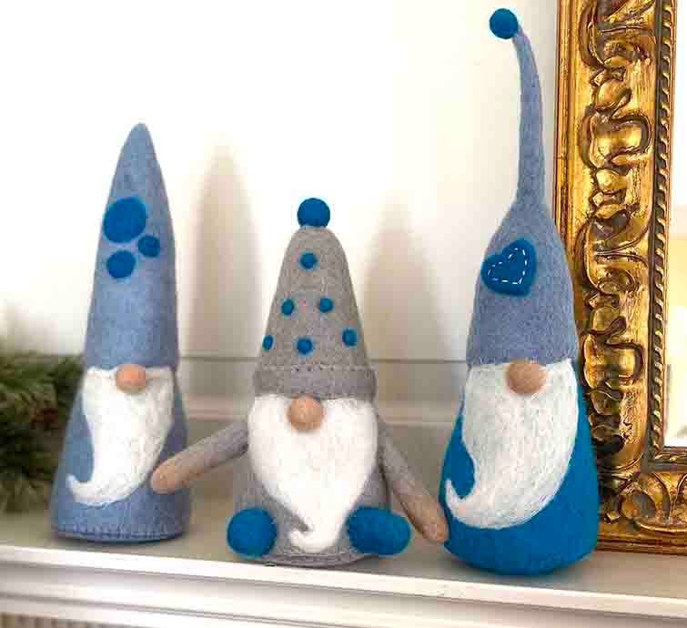 Handmade Felt Winter Blues Gnomes   Set Of 3