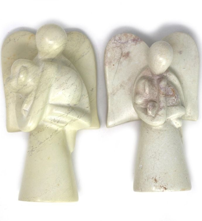 Angel Holding Beloved Dog Soapstone Sculpture