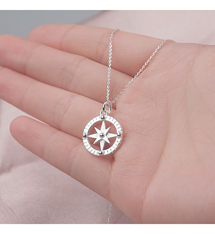 Silver Compass Necklace for Wife