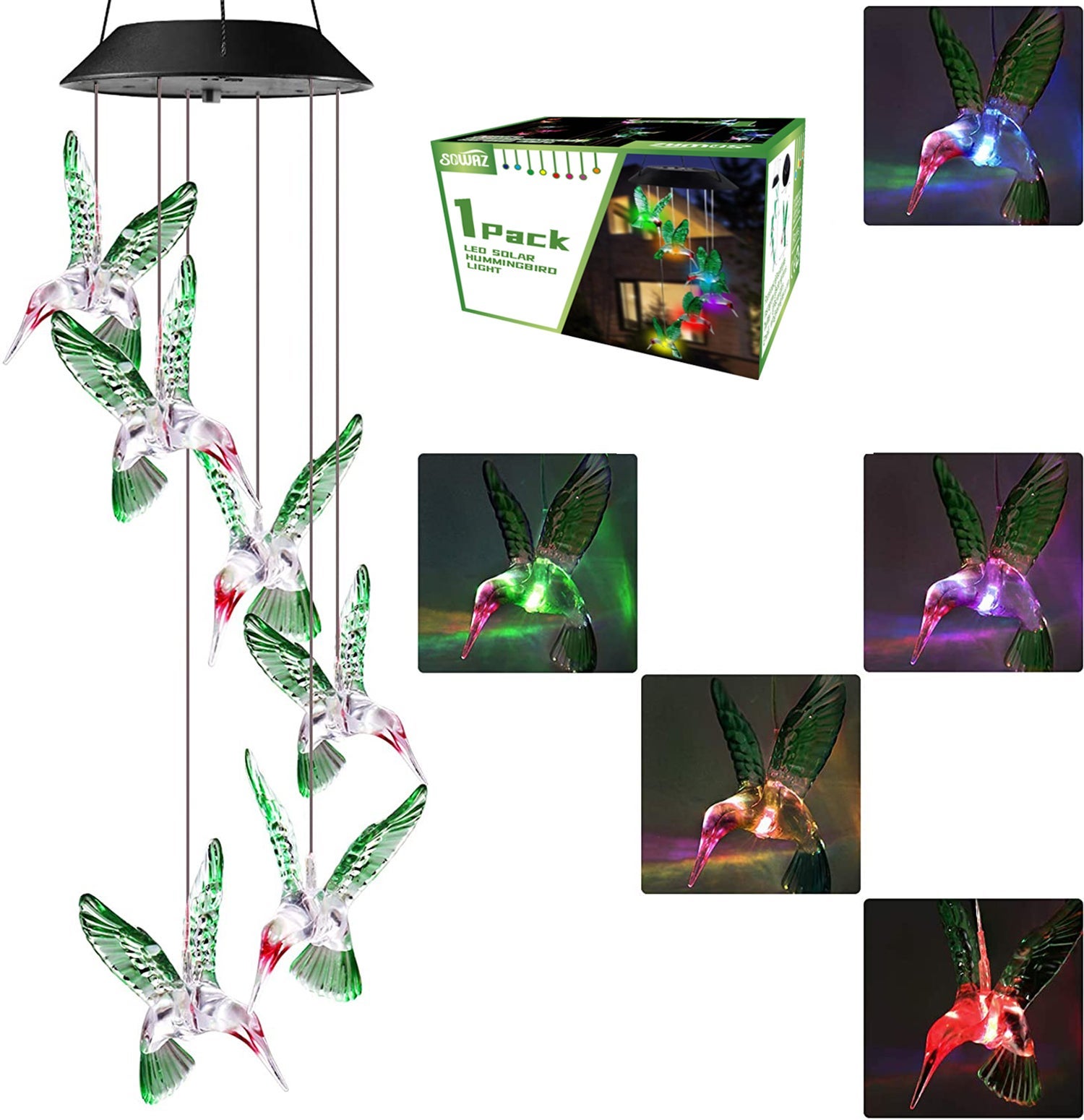 Outdoor Solar Color Changing Hummingbird String Hanging Light Garden Patio