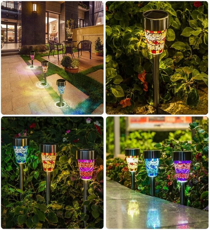 6 Stainless Steel Mosaic Solar Powered Integrated Led Pathway Light
