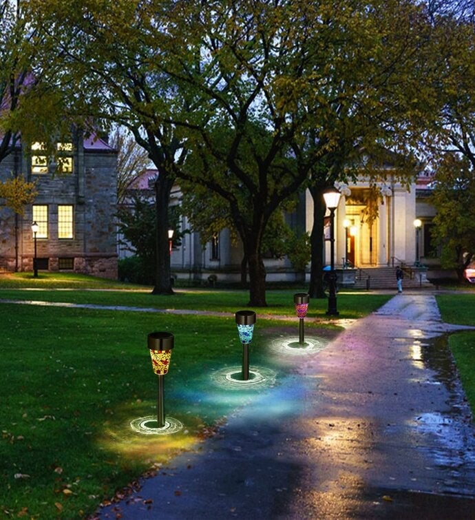 6 Stainless Steel Mosaic Solar Powered Integrated Led Pathway Light