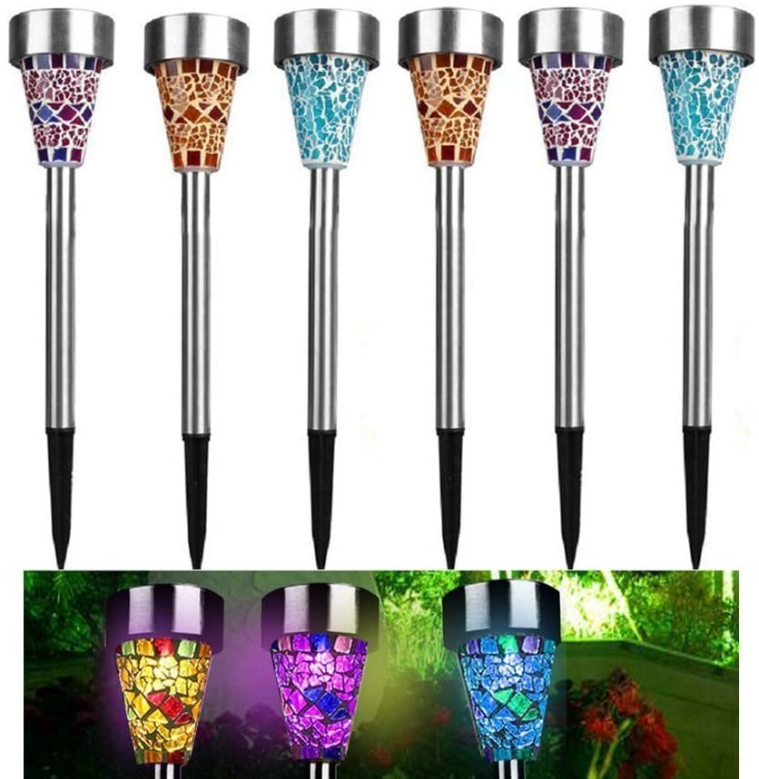 6 Stainless Steel Mosaic Solar Powered Integrated Led Pathway Light