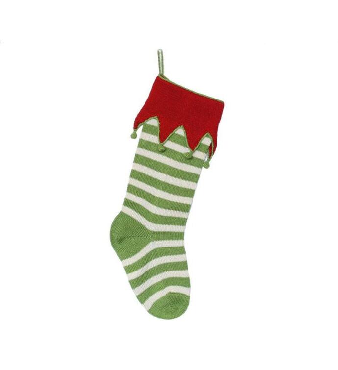 Elf Cuff Striped Stocking, Green