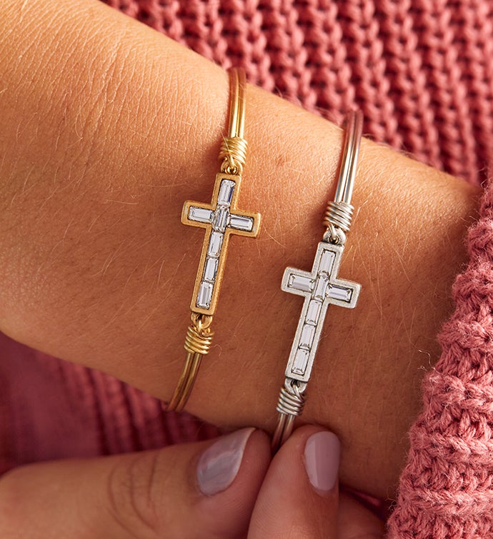 Crystal Baguette Cross Bangle Bracelet