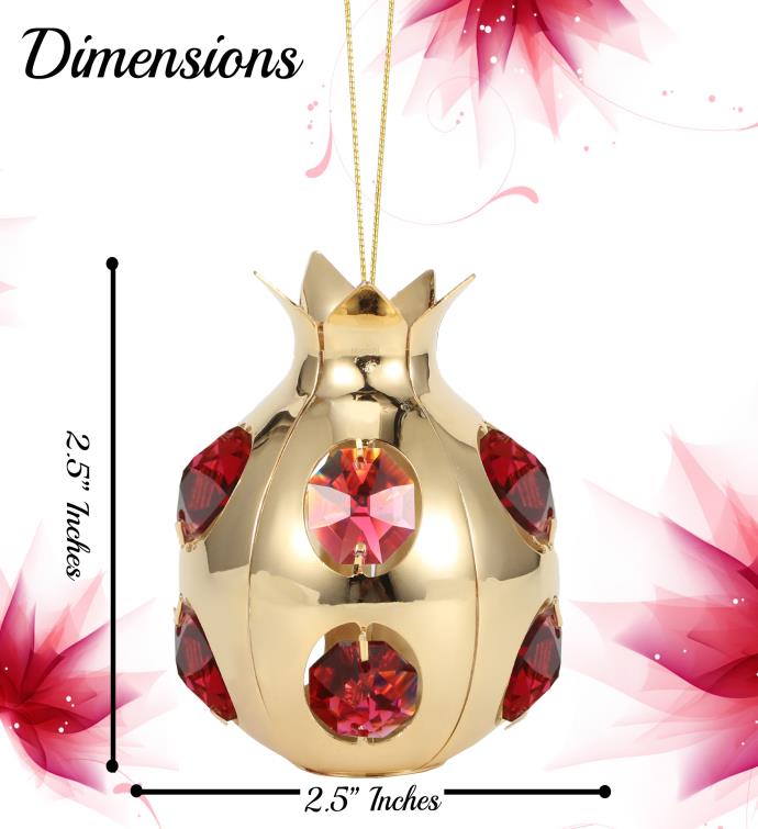 24k Gold Plated Pomegranate Fruit Ornament With Red Crystals By Matashi