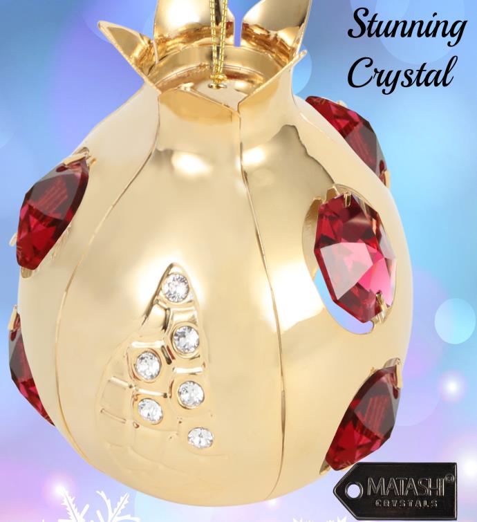 24k Gold Plated Pomegranate Fruit Ornament With Red Crystals By Matashi