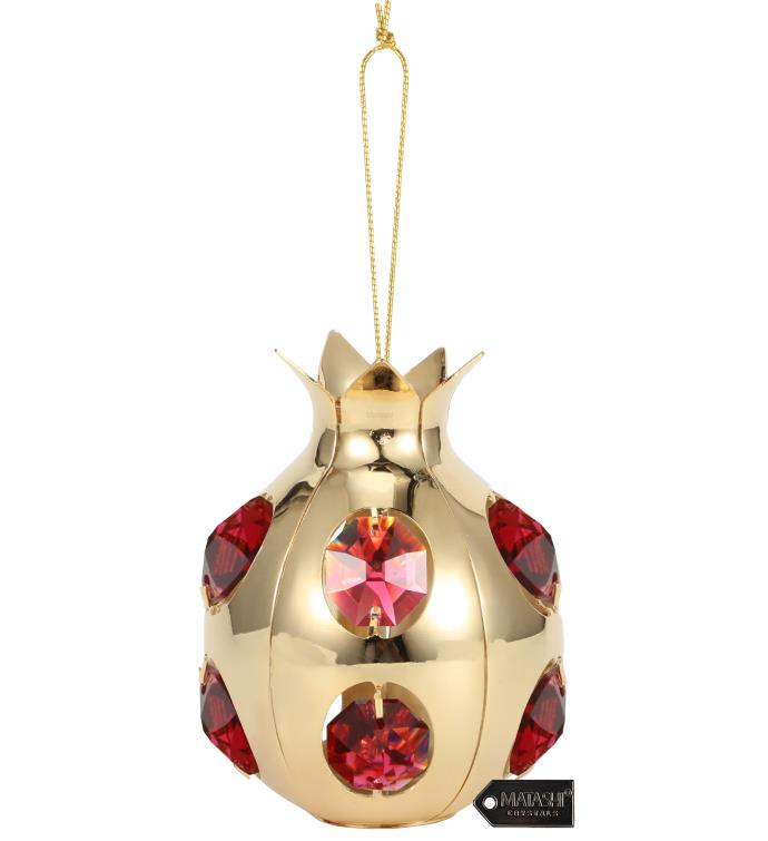 24k Gold Plated Pomegranate Fruit Ornament With Red Crystals By Matashi