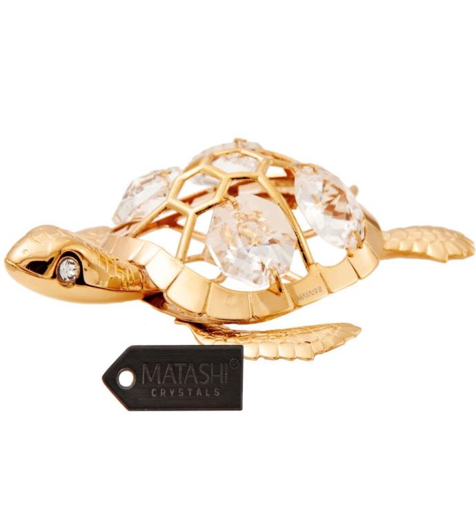 24k Gold Plated Crystal Studded Sea Turtle Ornament By Matashi