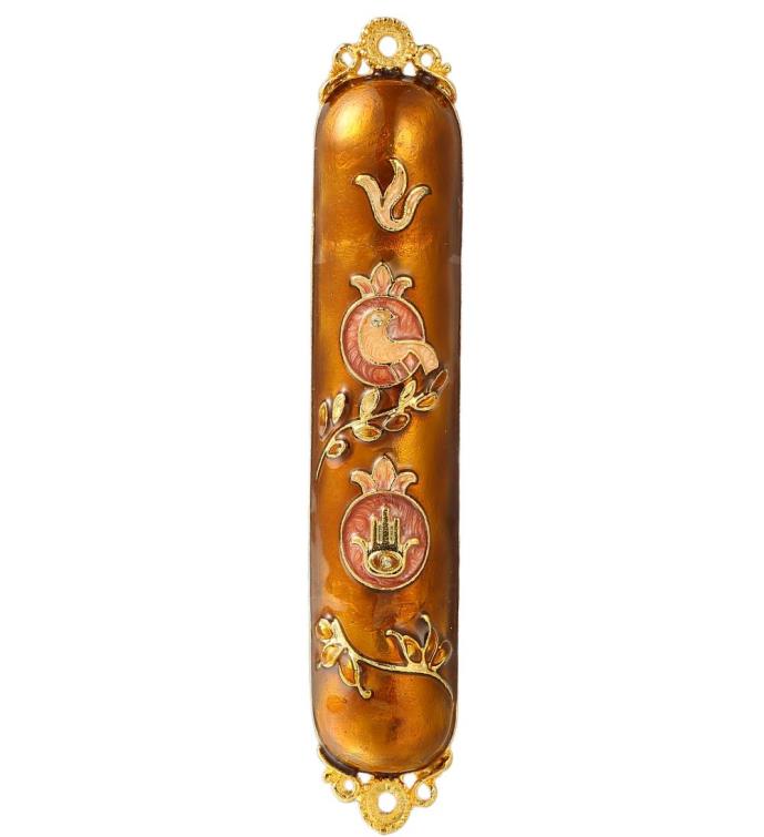 Matashi Hand Painted Enamel Mezuzah W/ A Dove & Hamsa Design W/ Crystals