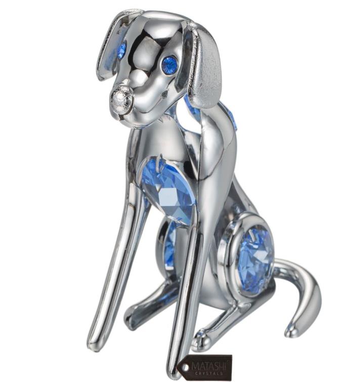 Matashi Chrome Plated Dog With Blue Crystals Decorative Tabletop Ornament