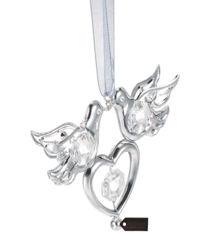 Crystal Studded Love Doves Hanging Ornament