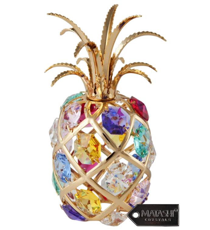 24k Gold Plated Pineapple Ornament With Colored Crystals By Matashi