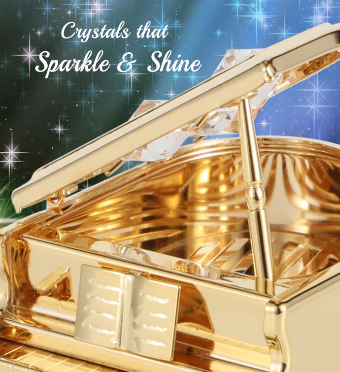 24k Gold Plated Crystal Studded Grand Piano Ornament By Matashi