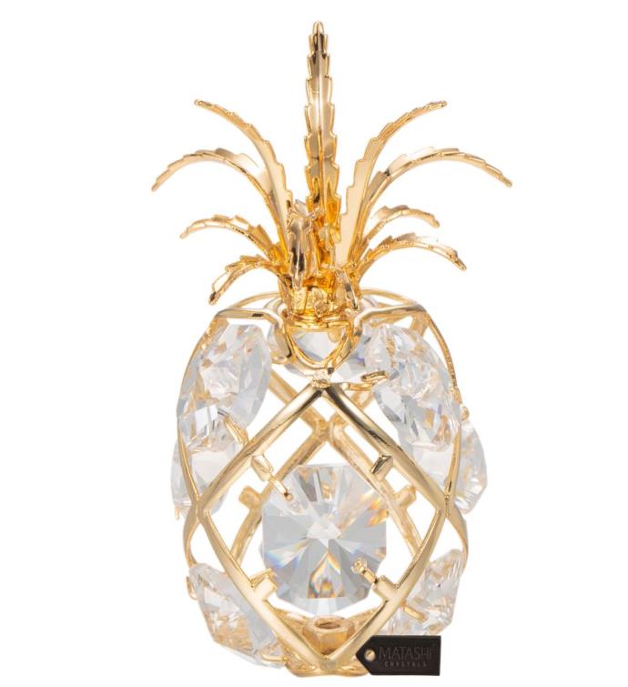 24k Gold Plated Mini Pineapple Ornament With Crystals by Matashi