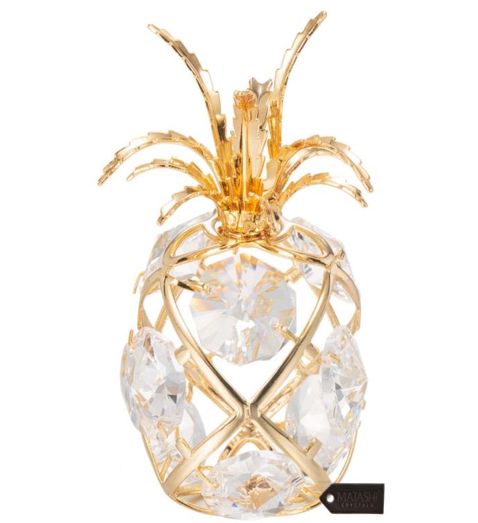 24k Gold Plated Mini Pineapple Ornament With Crystals by Matashi