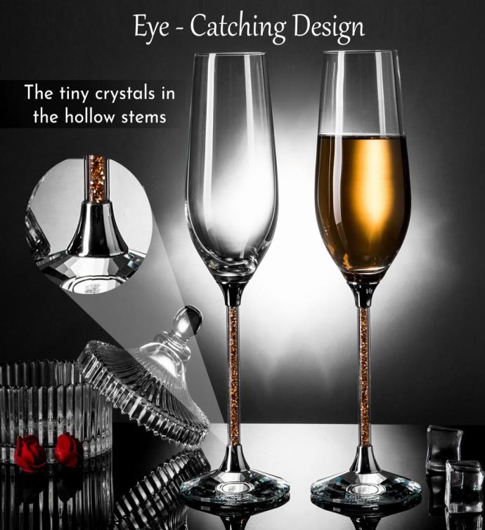  Pair Of 8 Oz Crystal Champagne Glasses By Matashi 