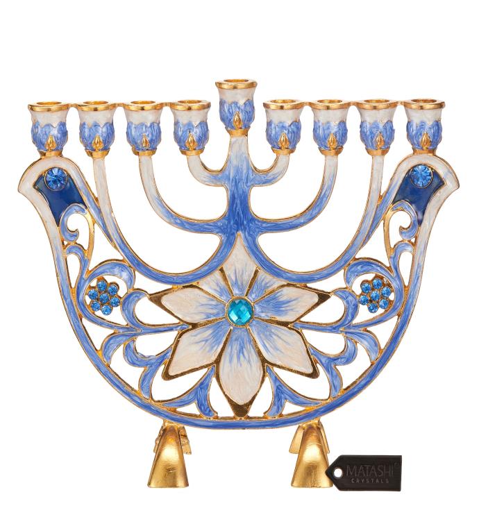 Hand Painted Enamel  Menorah Candelabra