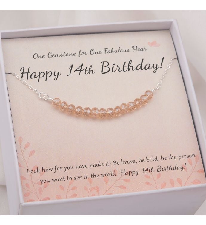 Happy 14th Birthday Card And Sterling Silver Necklace Jewelry Gift Set